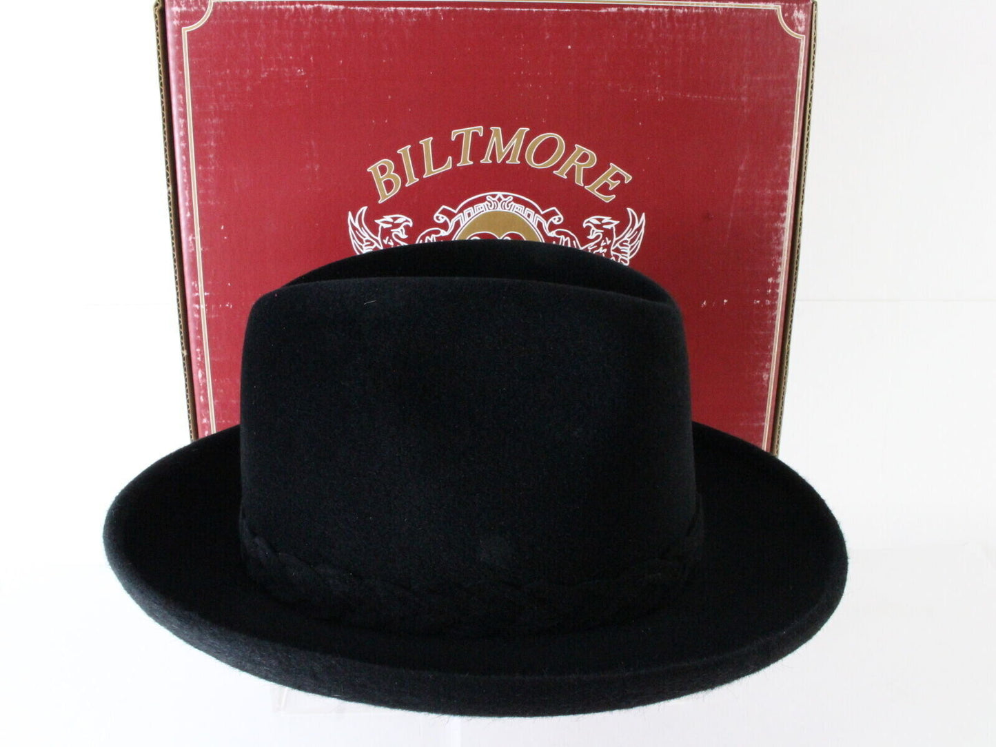 Biltmore Golden Pheasant Velour Mens Black Felt Homburg + Feather 6 3/4 54cm