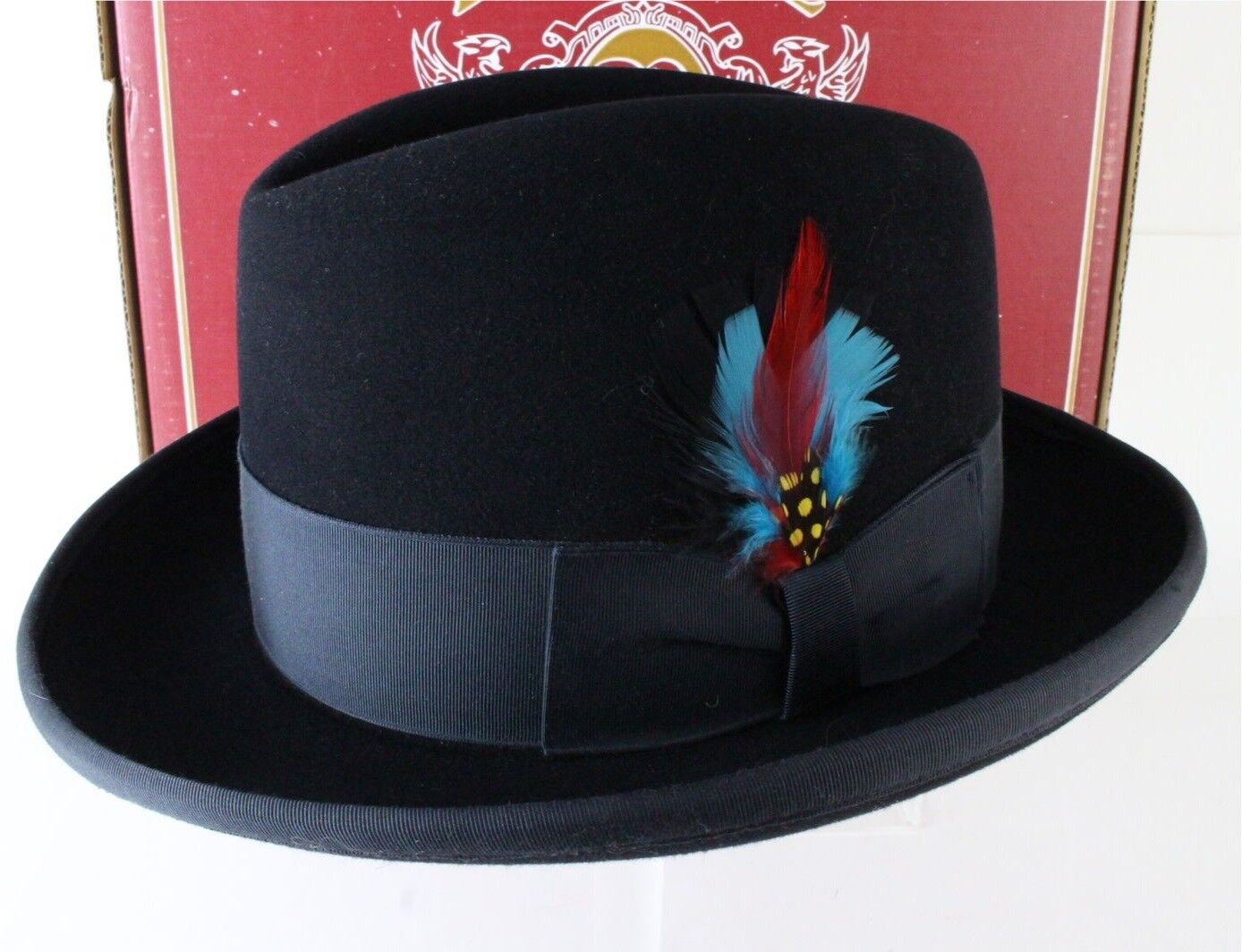 Biltmore President Navy Blue Felt Homburg W/ Blue Feather 6 5/8 53cm