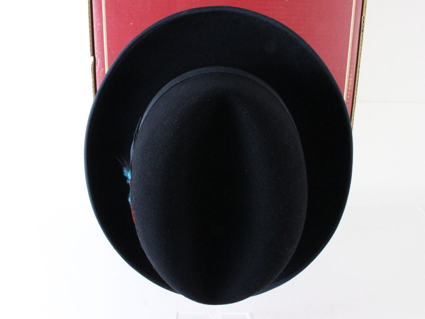 Biltmore President Navy Blue Felt Homburg W/ Blue Feather 6 5/8 53cm