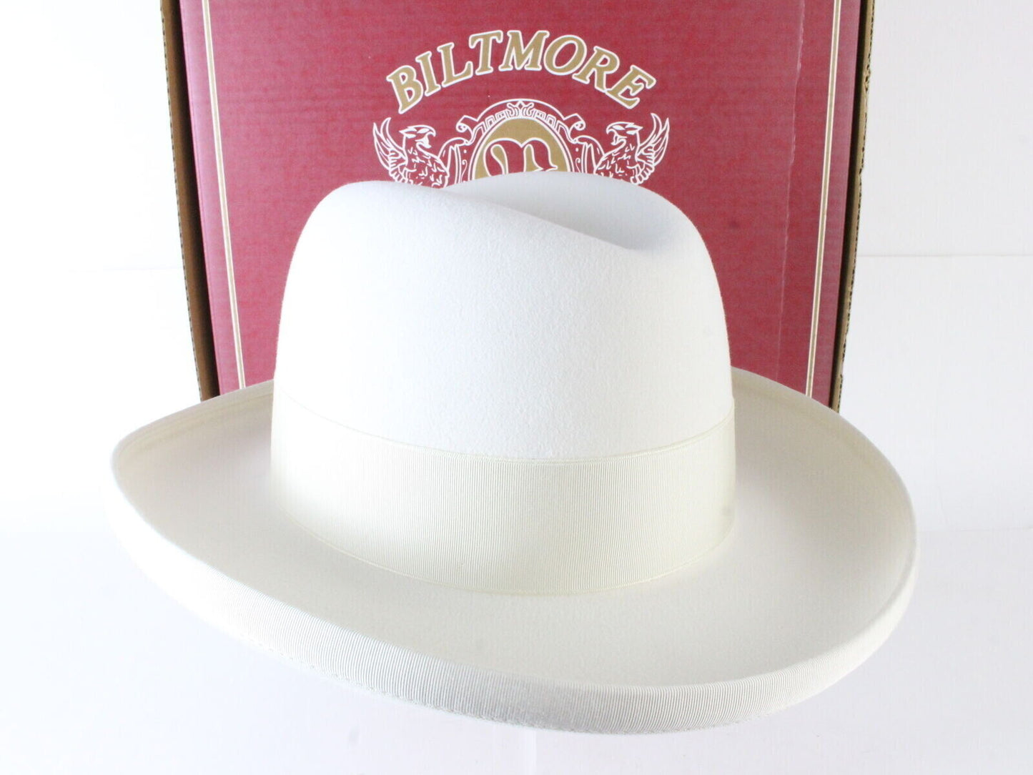 Biltmore Imperial Eggshell White Mens Felt Homburg W/ Yellow Feather 7 56cm