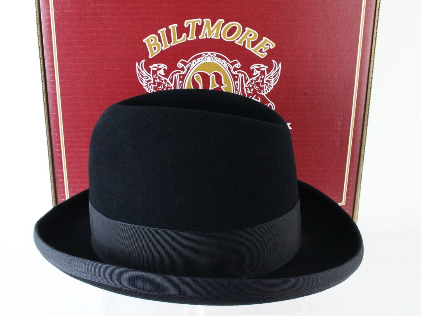 Biltmore Imperial Made in Canada Mens Black Felt Homburg W/ Feathers 6 5/8 53cm