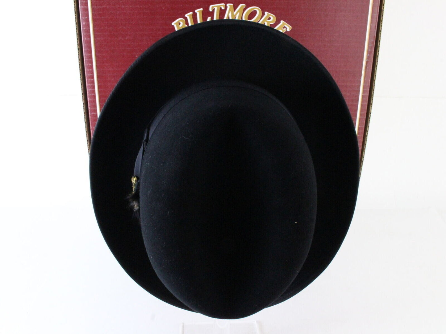 Biltmore Imperial Mens Black Felt Homburg W/ Black Feather 6 3/4 54cm