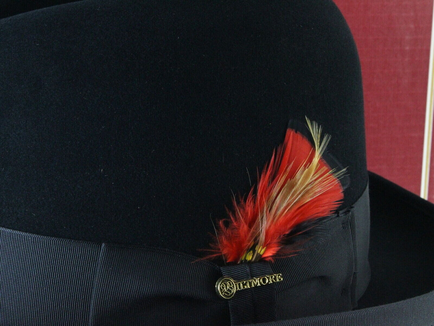 Biltmore Imperial Made in Canada Mens Black Felt Homburg W/ Feathers 6 5/8 53cm