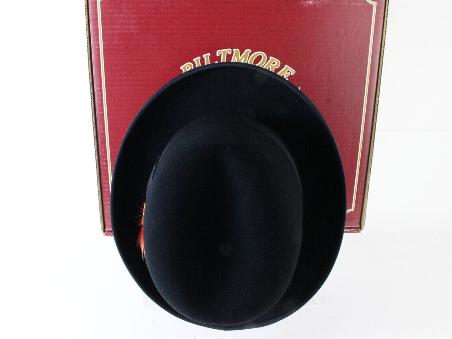 Biltmore Imperial Made in Canada Mens Black Felt Homburg W/ Feathers 6 5/8 53cm