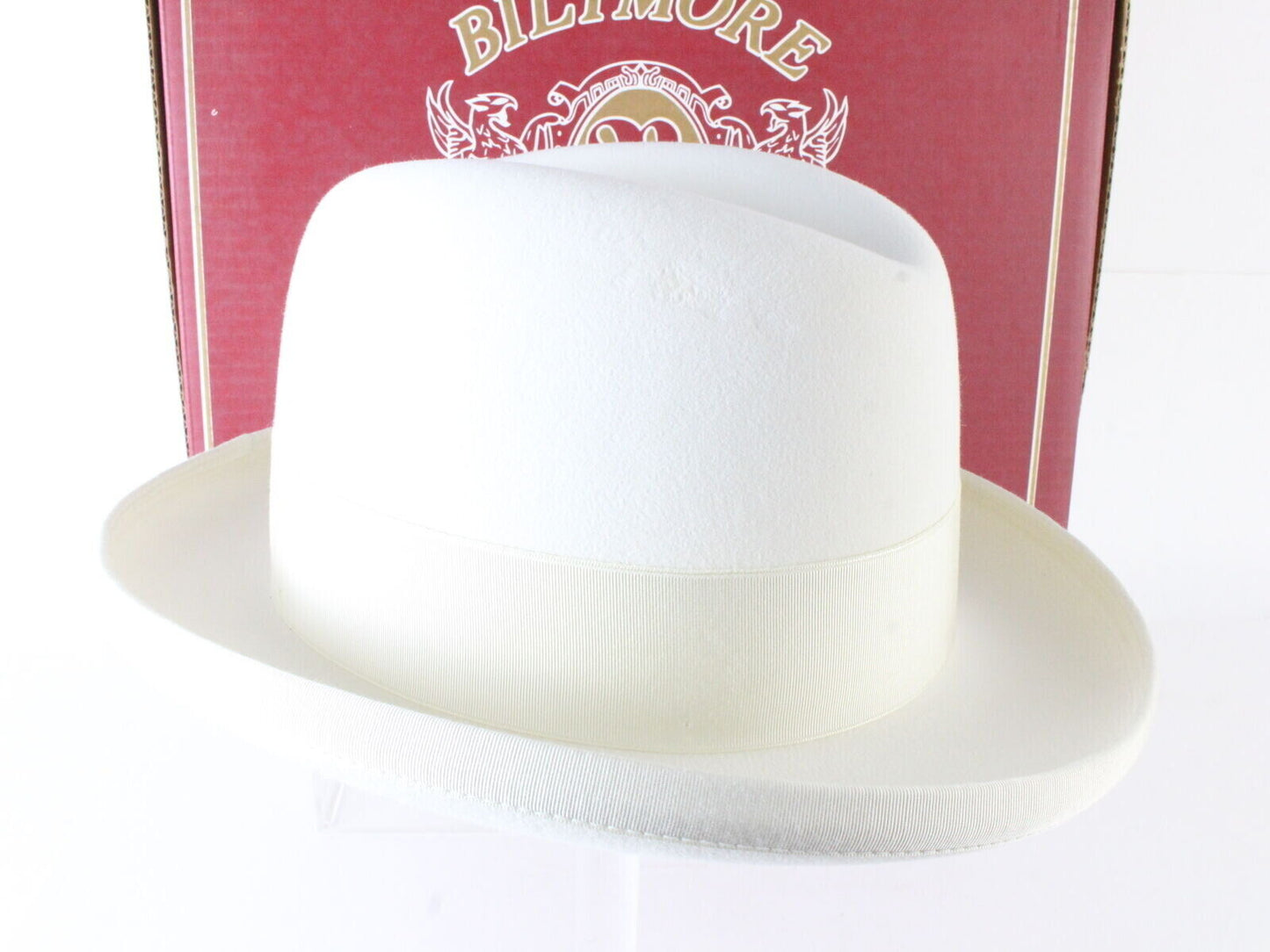 Biltmore Imperial Eggshell White Felt Homburg W/ Red Feather 6 7/8 55cm