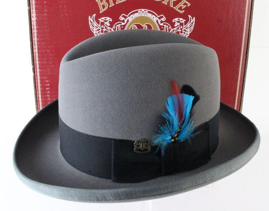 Biltmore President Mens Dove Gray Felt Homburg W/ Feathers 6 3/4 54cm