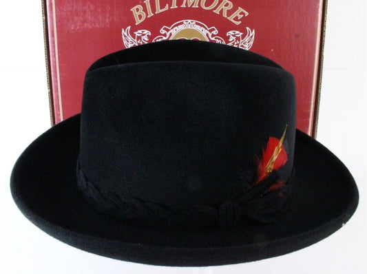 Biltmore Golden Pheasant Velour Mens Black Felt Homburg W/ Feathers 6 7/8 55cm