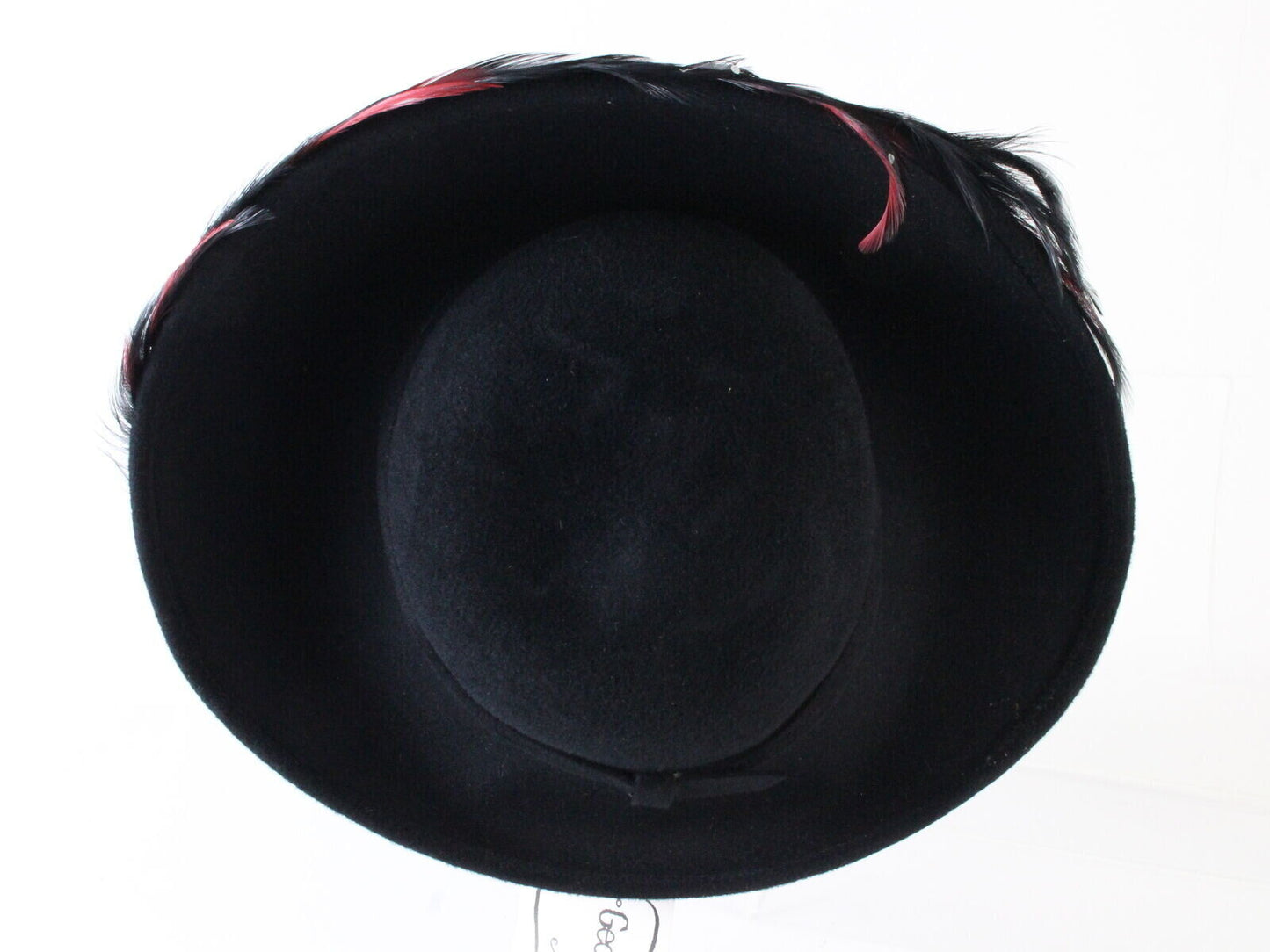 George Zamaul Couture Boutique Black Felt Hat W/ Feathers And Rhinestones 7 56cm