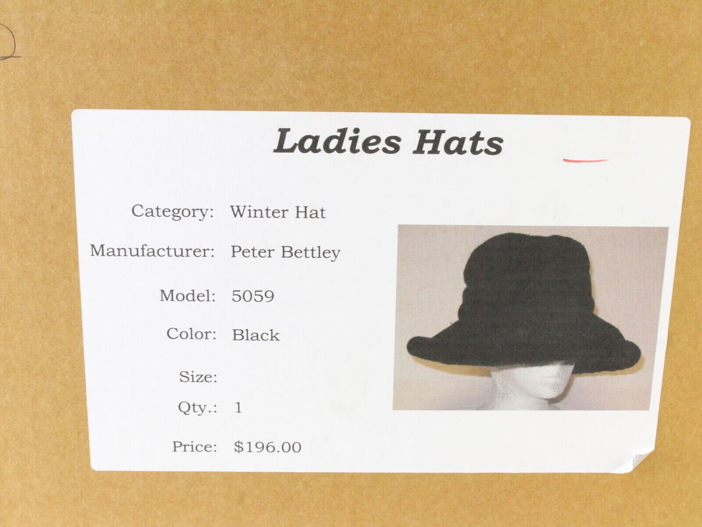 Peter Bettley London Ladies Black Winter Hat 7 56cm