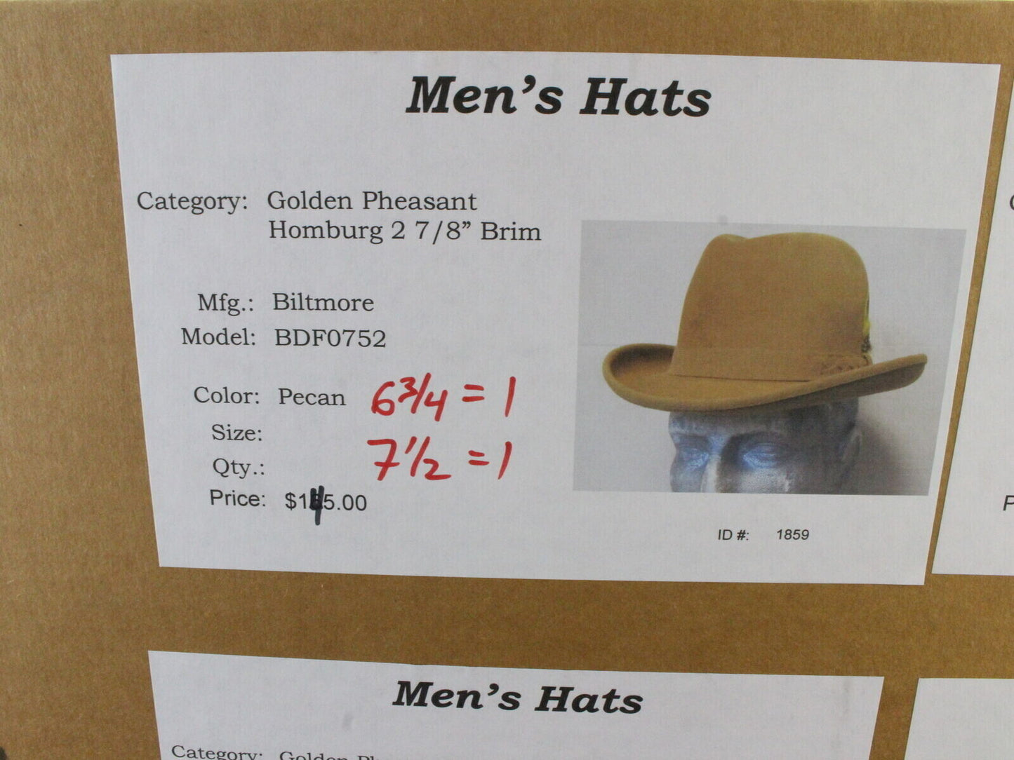 Golden Pheasant Top Hatters Mens Pecan Tan Homburg W/ Feather 6 3/4 54cm