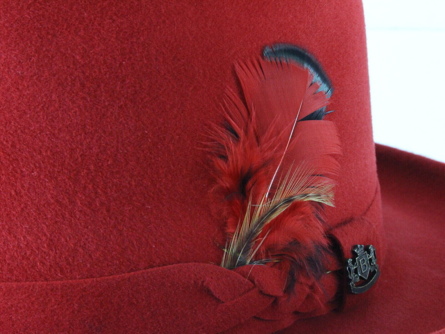 Biltmore Golden Pheasant Mens Red Vintage Homburg W/ Feather 6 7/8 55cm