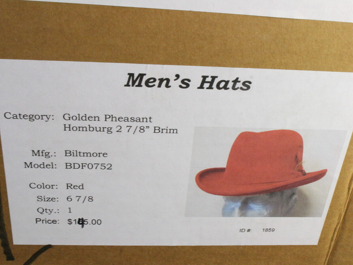 Biltmore Golden Pheasant Mens Red Vintage Homburg W/ Feather 6 7/8 55cm