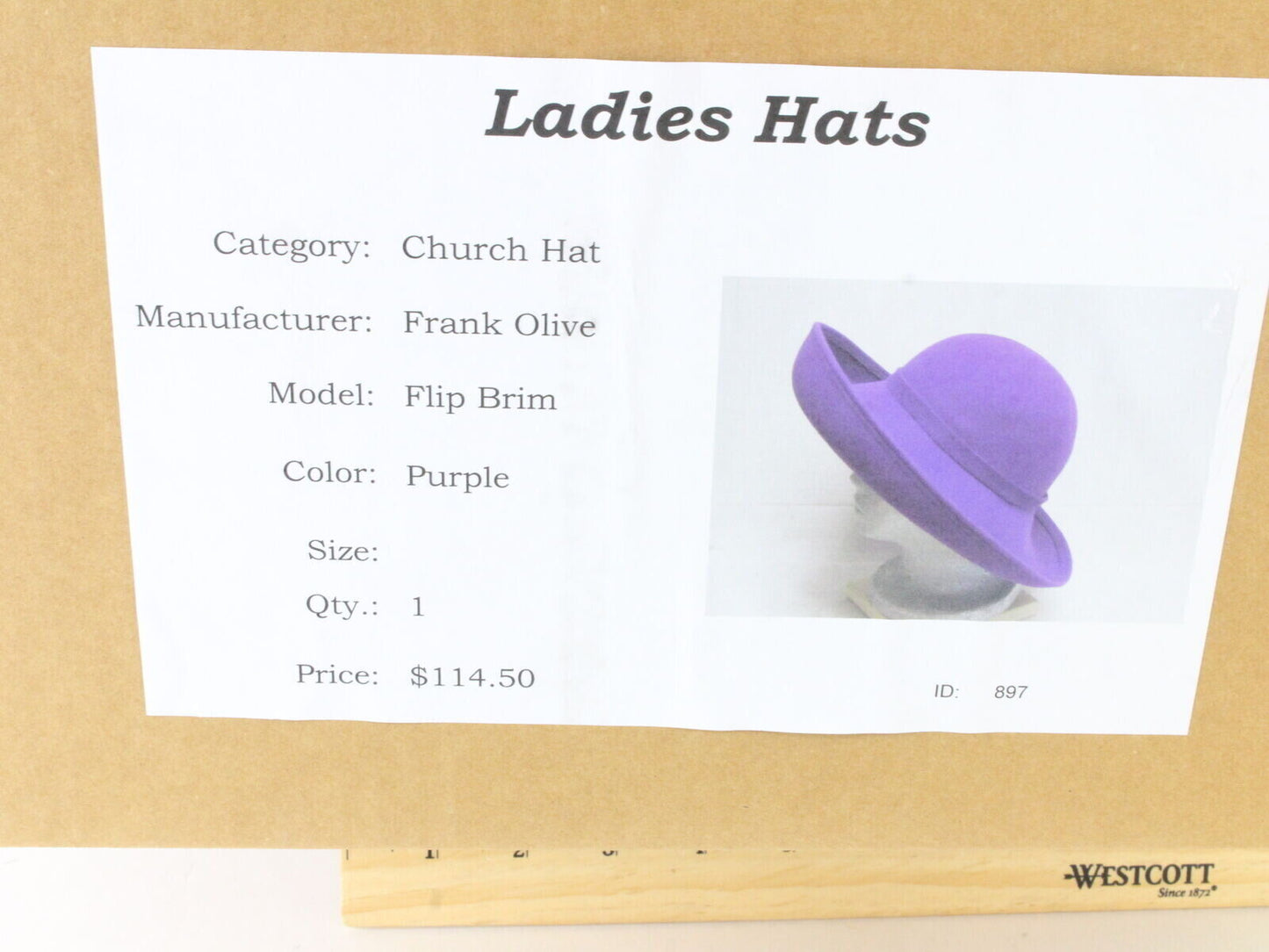 Frank Olive New York Ladies Boutique Purple Felt Hat 7 56cm