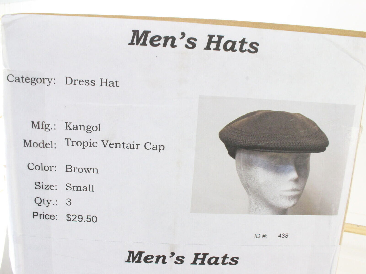 Kangol Brown Mens Ivy Cap Newsboy TROPIC VENTAIR CAP HAT SIZE:  S