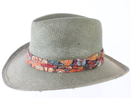 Biltmore Mens Moss Green Straw Western Hat W/ Fall Leaves Band L/XL