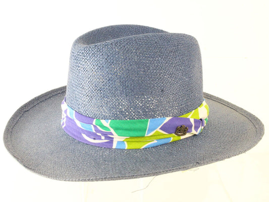 Biltmore Mens Como Blue Straw Hat W/ Purple And Green Band S/M