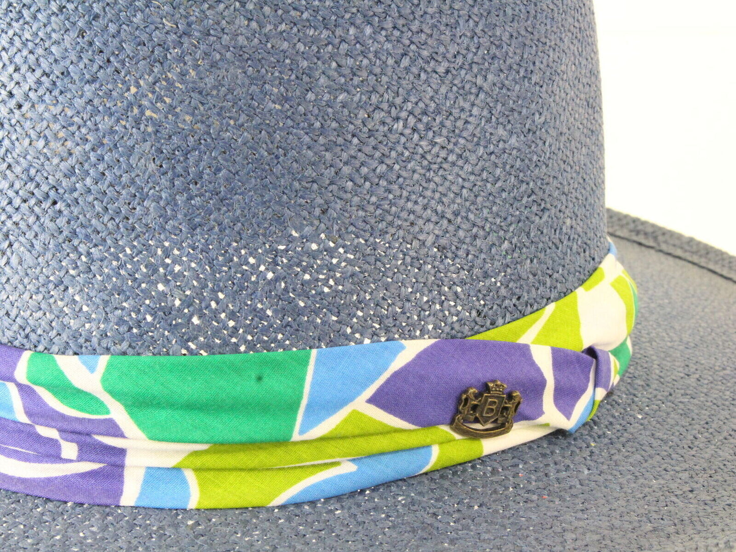 Biltmore Mens Como Blue Straw Hat W/ Purple And Green Band S/M