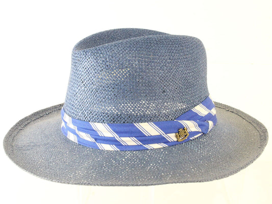 Biltmore Mens Como Blue Straw Western Hat W/ Blue And White Band S/M