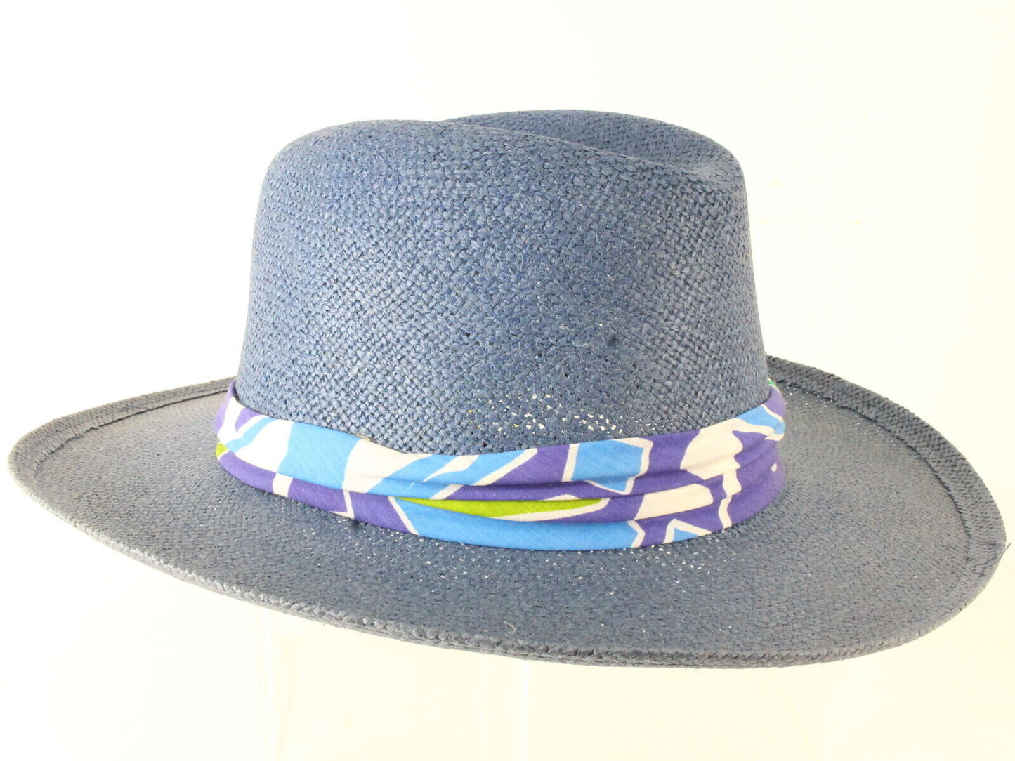 Biltmore Mens Como Blue Straw Hat W/ Purple And Green Band S/M