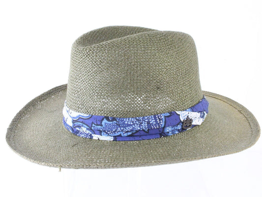 Biltmore Mens Moss Green Straw Cowboy Hat W/ Blue And White Band S/M