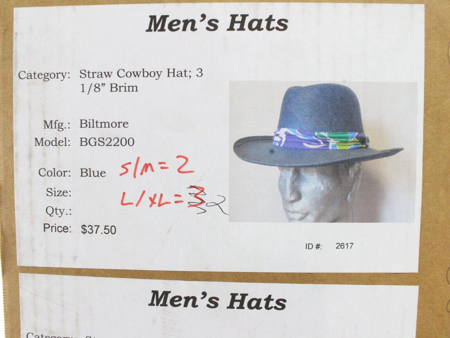 Biltmore Mens Como Blue Straw Hat W/ Purple And Green Band S/M