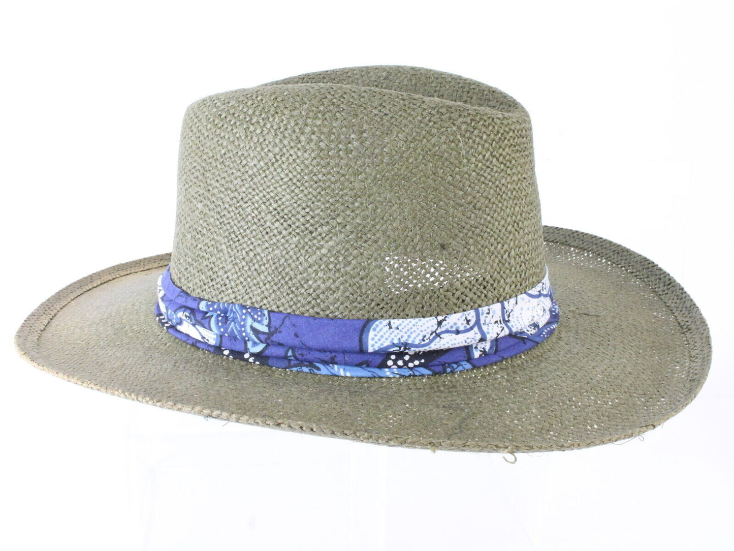 Biltmore Mens Moss Green Straw Cowboy Hat W/ Blue And White Band S/M