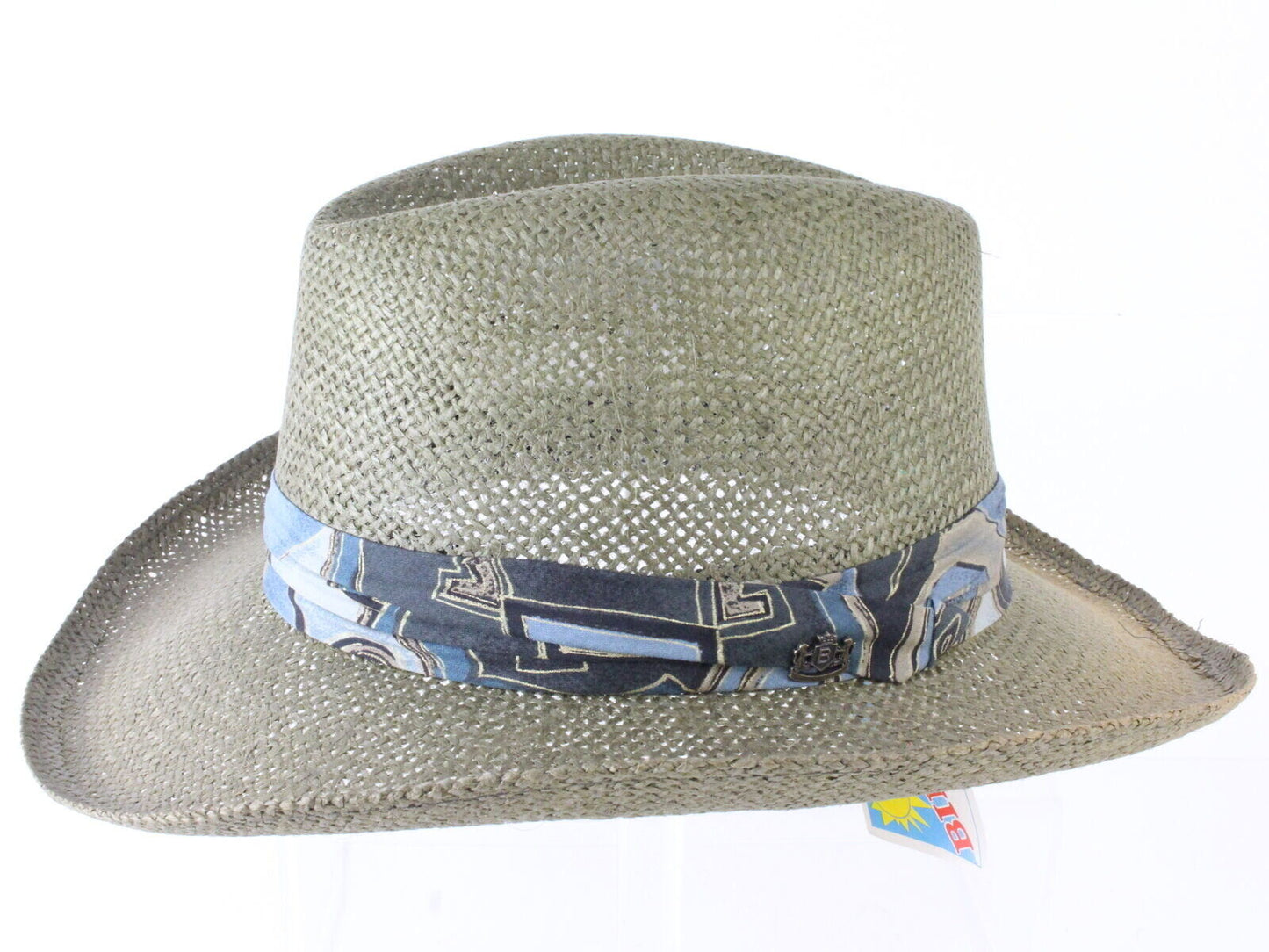 Biltmore Mens Moss Green Straw Cowboy Hat W/ Teal And Gold Band L/XL