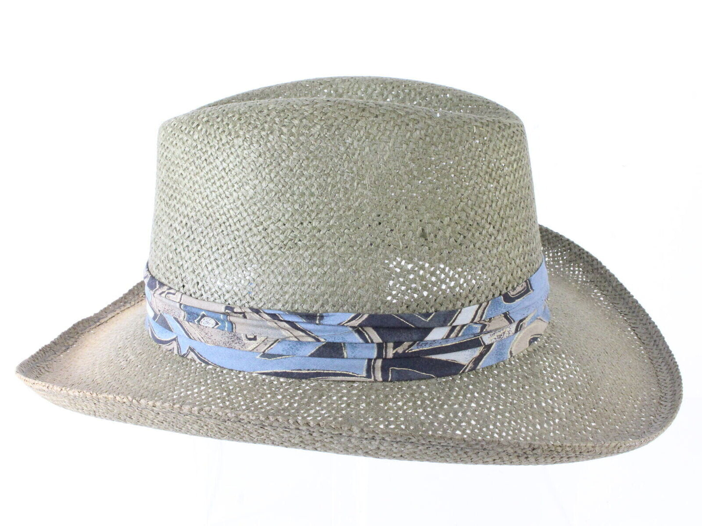 Biltmore Mens Moss Green Straw Cowboy Hat W/ Teal And Gold Band L/XL