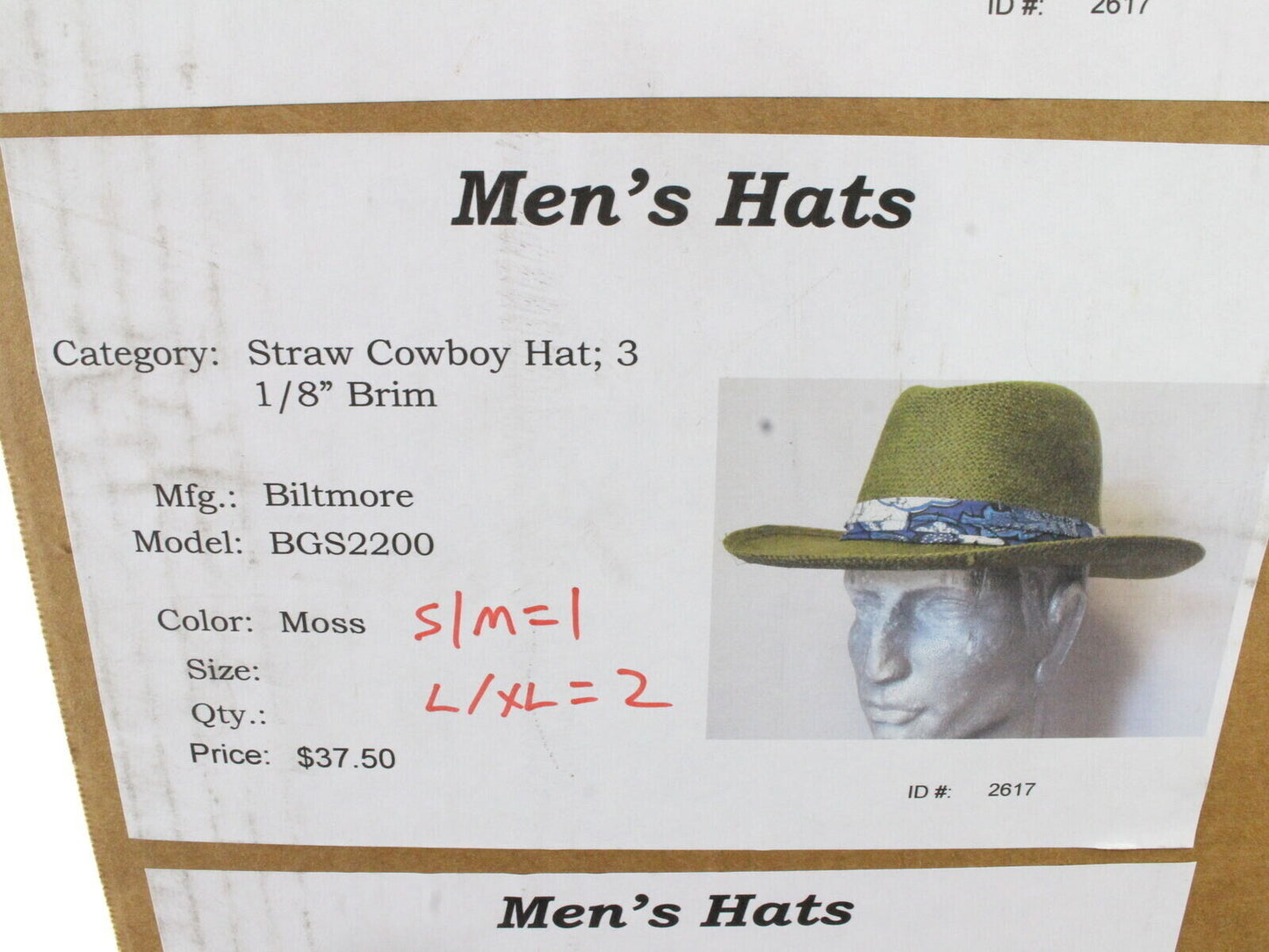 Biltmore Mens Moss Green Straw Cowboy Hat W/ Teal And Gold Band L/XL