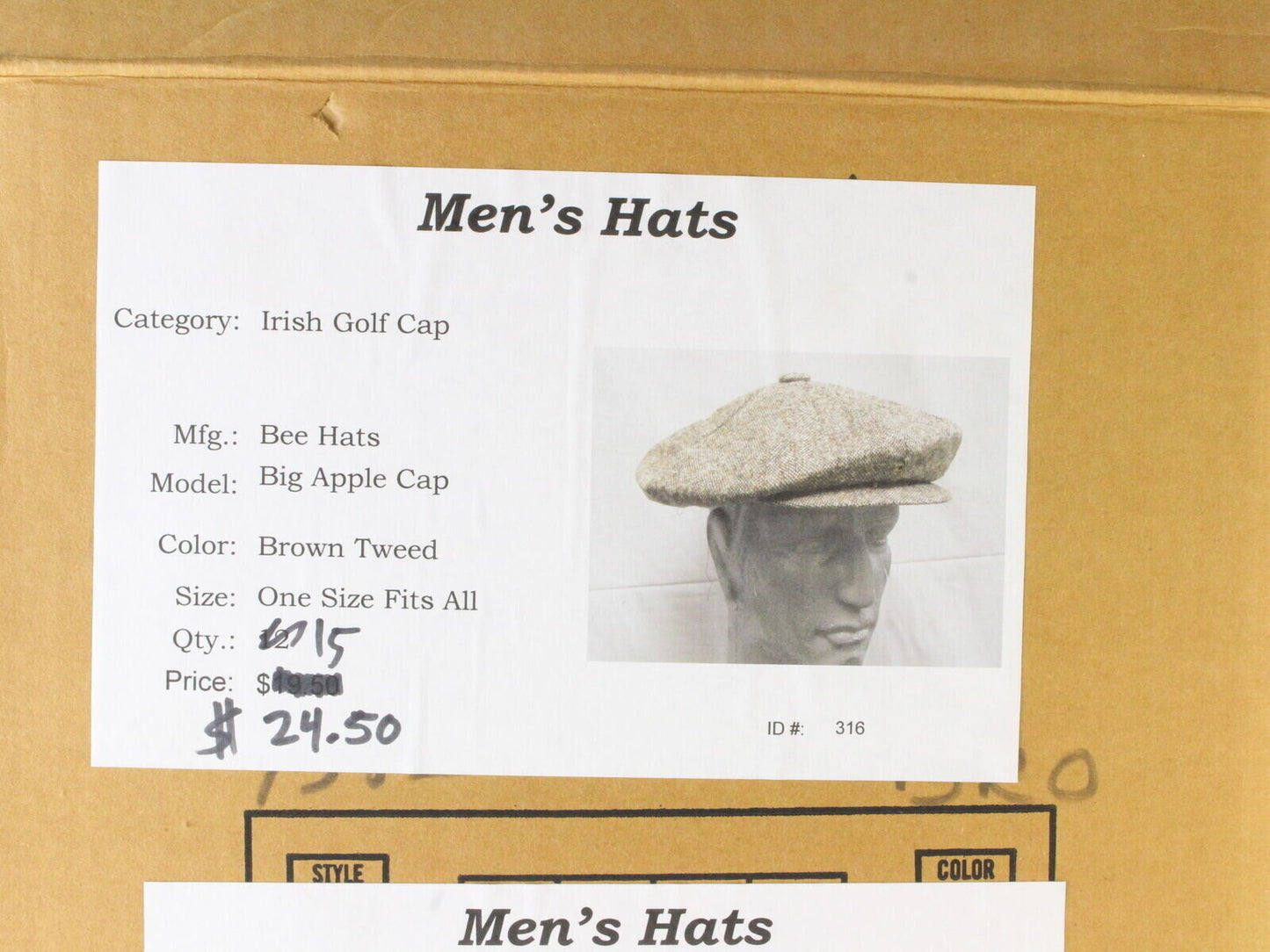 Bee Hats Mens Brown Tweed Irish Golf Cap Newsboy Hat One Size