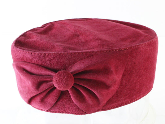 The Look Ladies Pink Genuine Leather Suede Pillbox Cap MULTIPLE SIZES