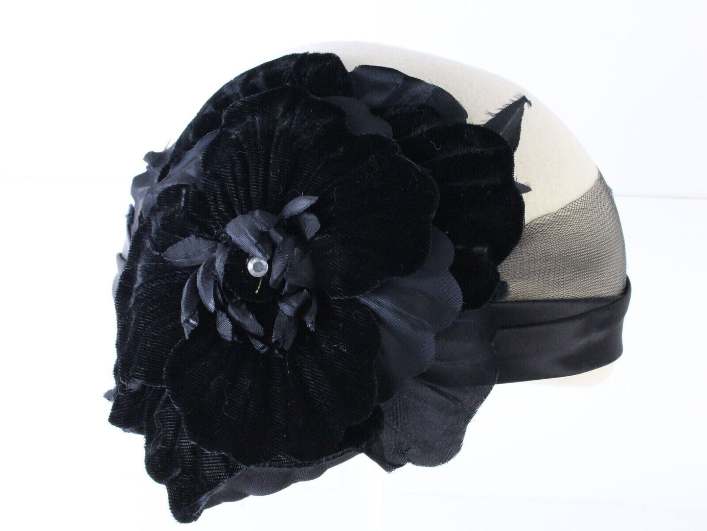 Joe Bill Miller Ladies Black White Boutique Wool Felt Hat W/ Flowers 7 1/8 57cm