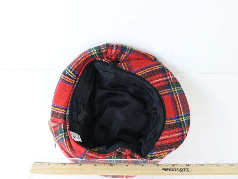 Bee Hats Mens Red and Green Plaid Wool Blend Eight Quarter Cap M