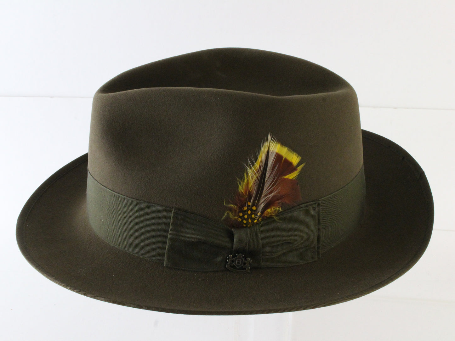 Royal Biltmore Mens Ancient Bronze Brown Felt Fedora W/ Feathers 8 64cm