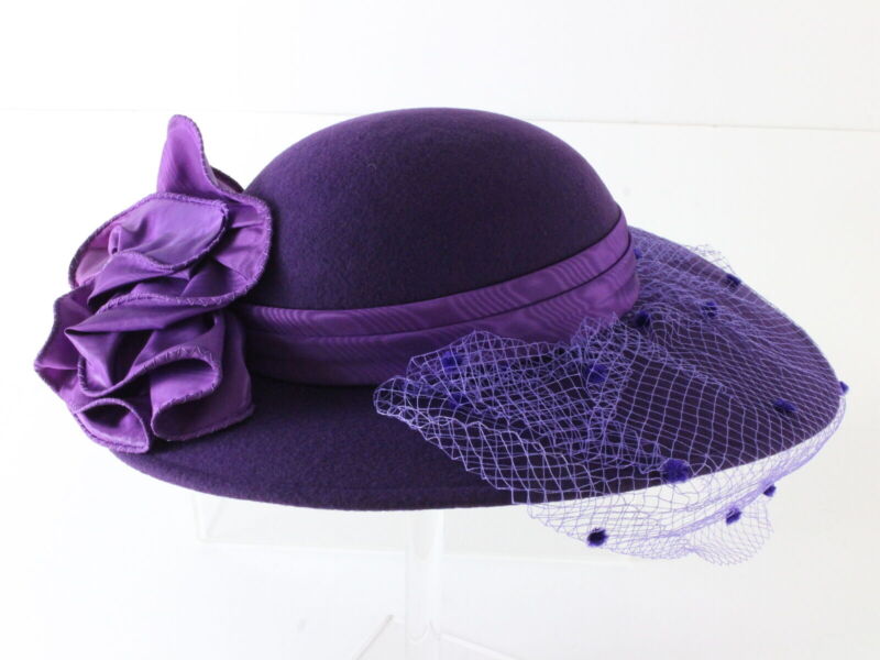 Sonni Of California Ladies Purple Wool Felt Hat W/ Purple Ribbon 6 3/4 54cm