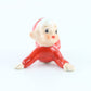 Vintage Small Red Elf Suit Baby Laying Down W/ Hat Ceramic Pixie F-688 1.25 In