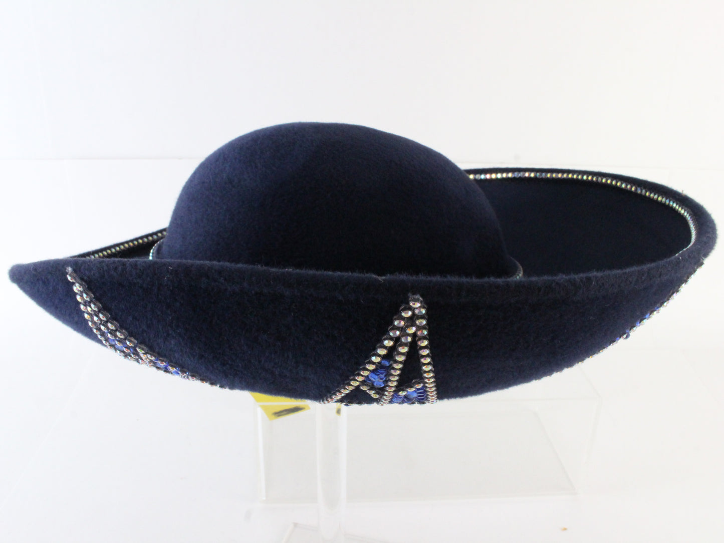 Jack Mcconnell New York Ladies Fancy Navy Blue Felt Hat W/ Rhinestones 7 56cm