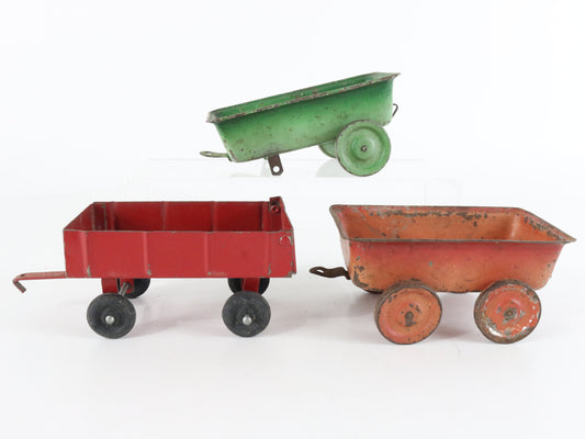 Set of 3 Vintage Metal Trailers by Ertl, Red, Green, Orange