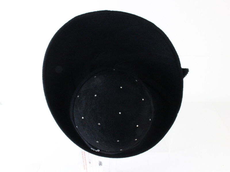 George Zamaul Couture Ladies Black Felt Boutique Hat W/ Rhinestones 7 56cm