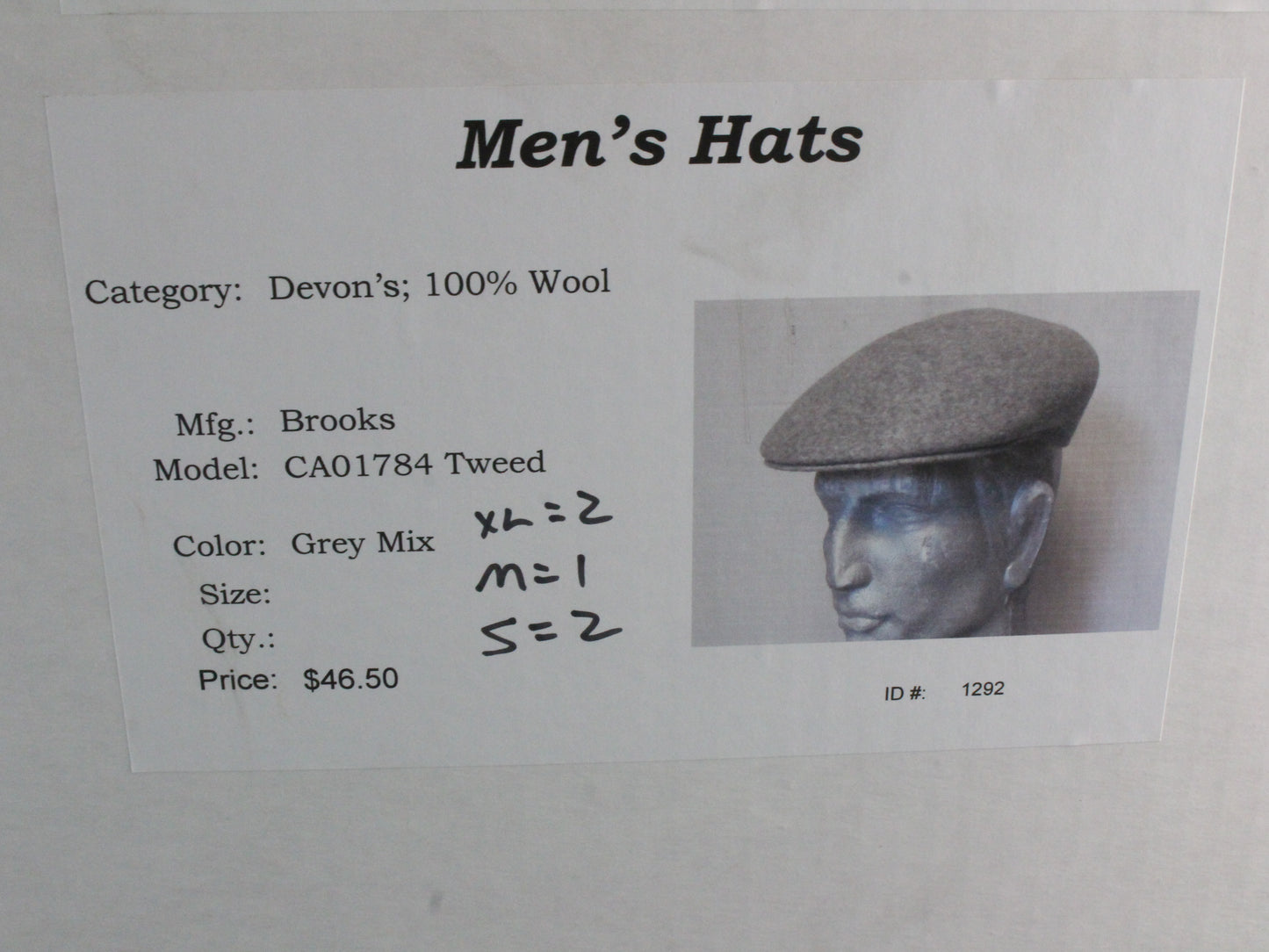 Brooks Mens Classic Gray Wool Felt Ivy Cap Newsboy Hat MULTIPLE SIZES