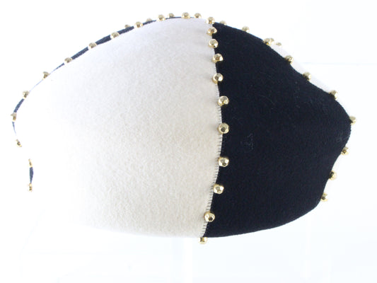 Mr John Classic Ladies Navy Blue and White Wool Felt Hat W/ Beads MULTIPLE SIZES