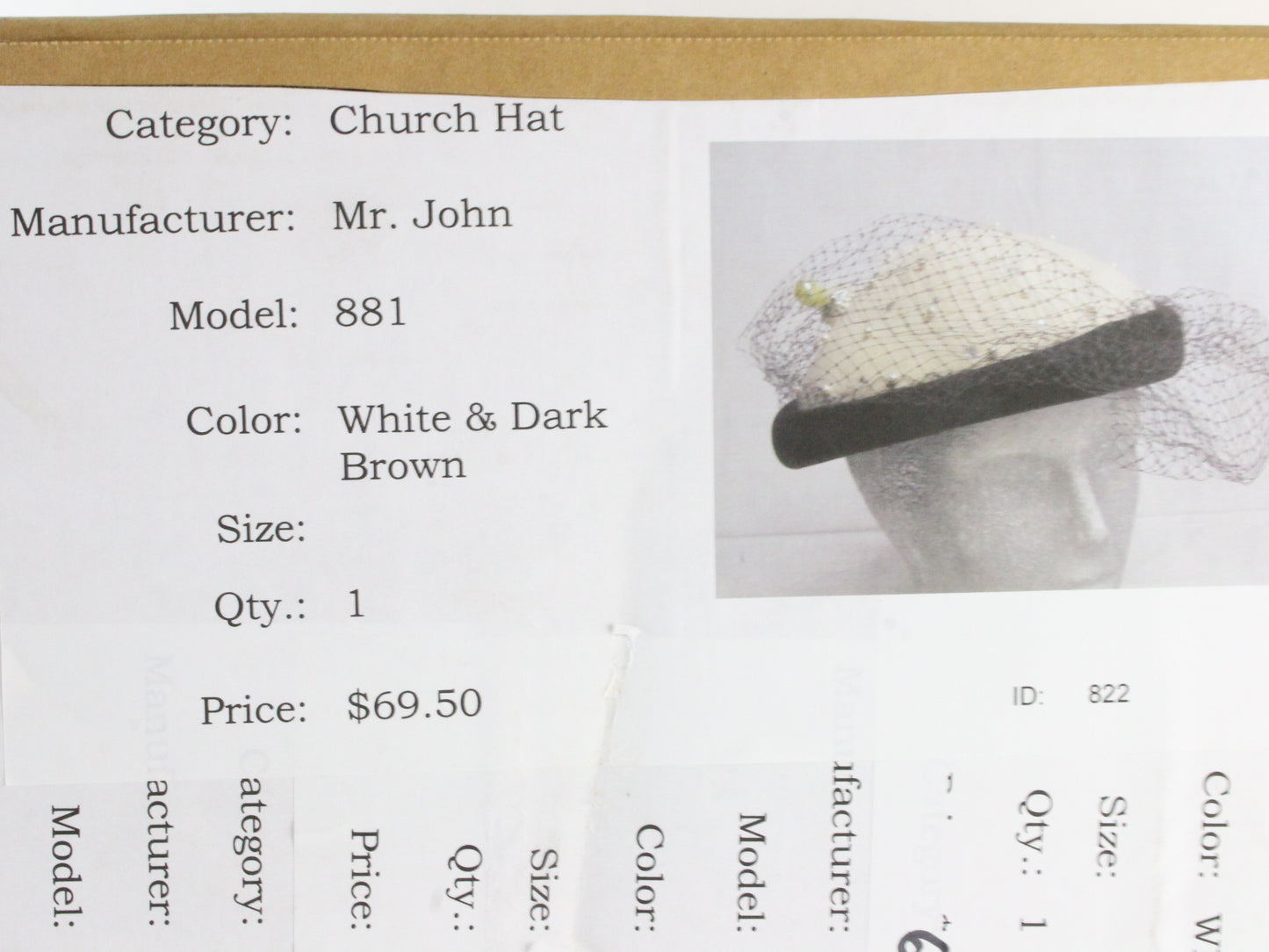 Mr John Classic Ladies Boutique White and Brown Wool Felt Hat 7 1/8 57cm