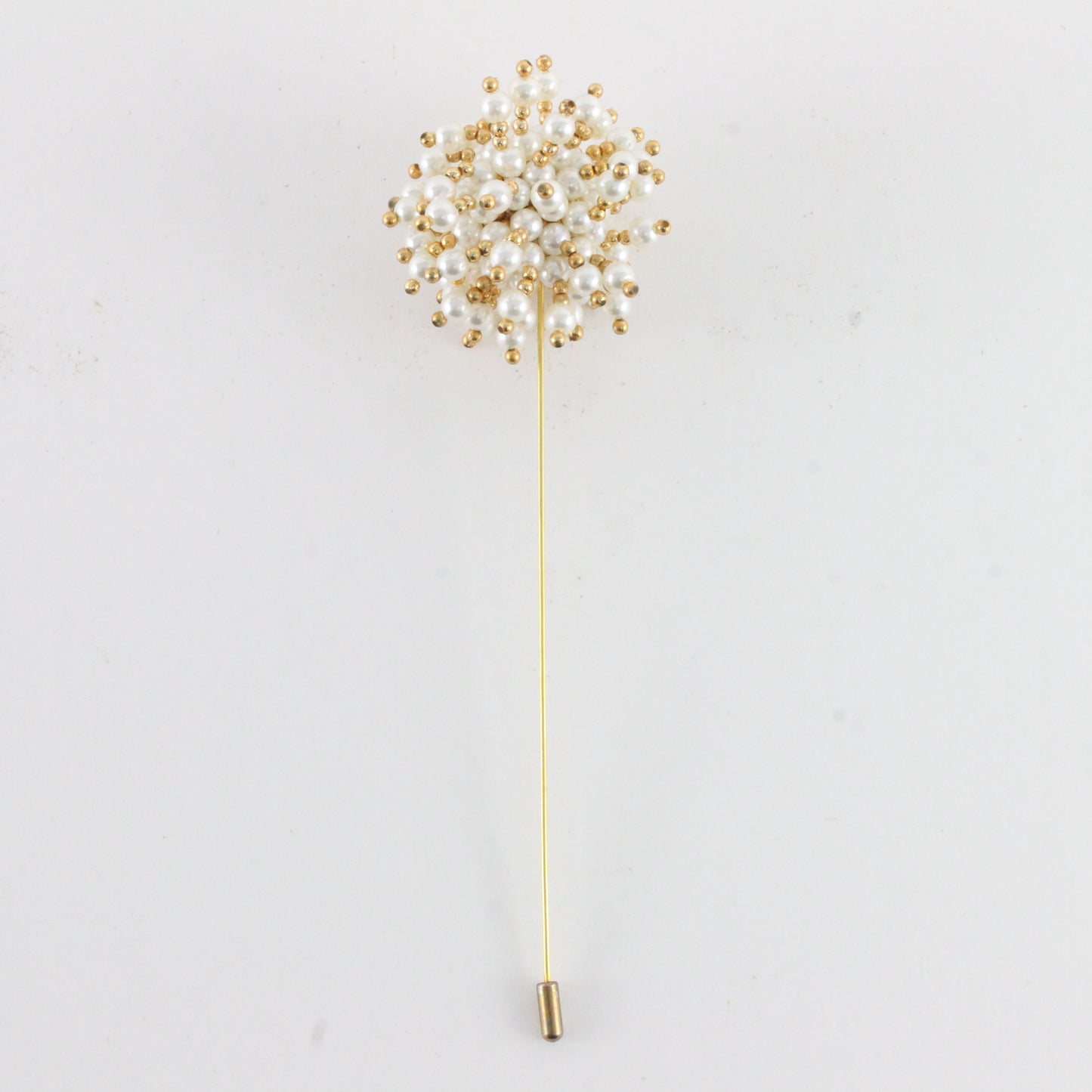 White & Gold Round Hair Vintage Hat Stick Pin Metal 7"