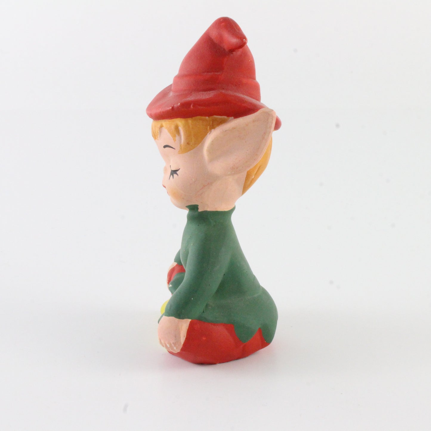 Vintage Red Green Pixie Elf Winking Seated Ceramic Victoria Ceramics Japan 3 In