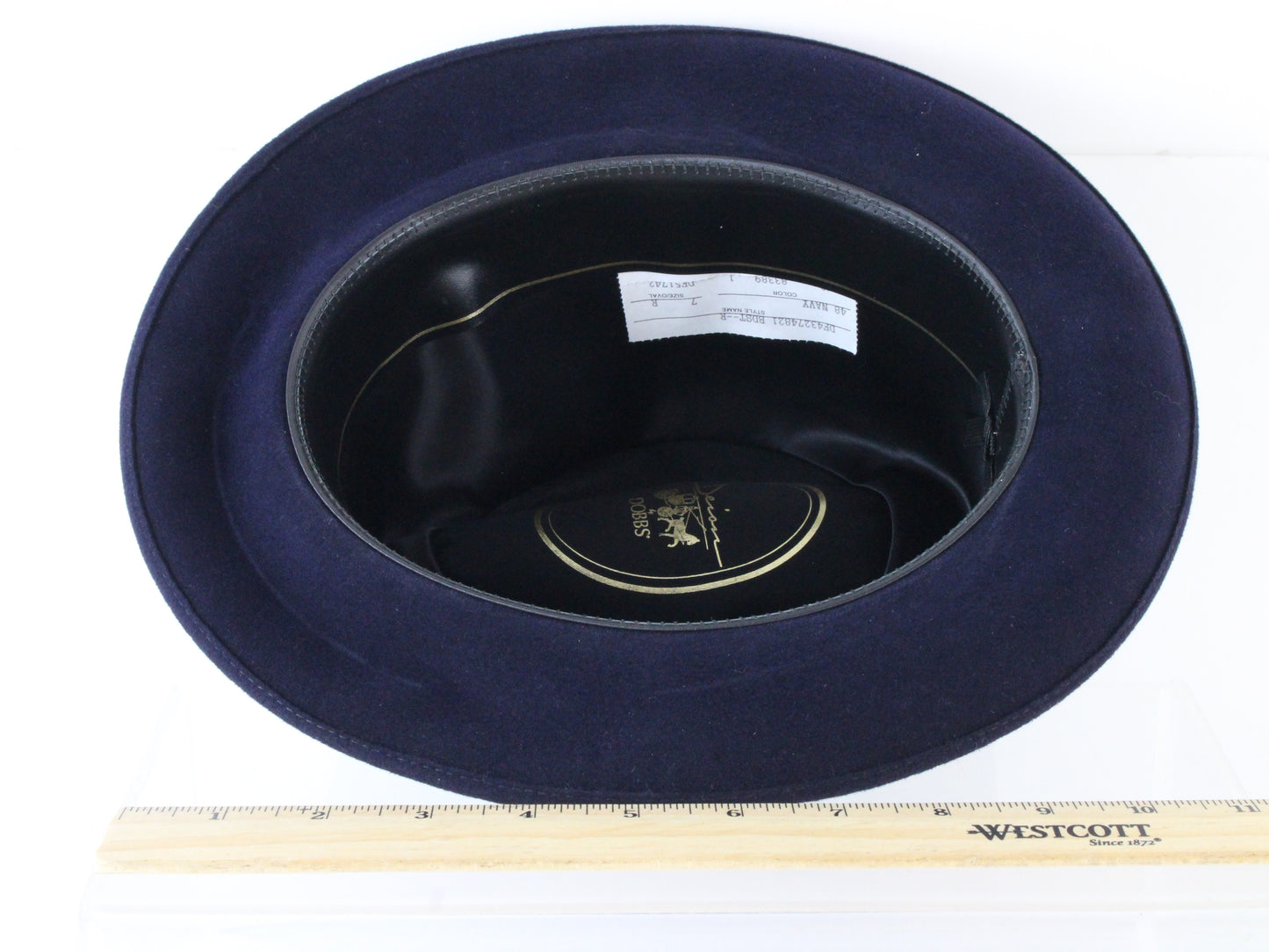 Dobbs Mens Classic Navy Blue Felt Fedora W/ Feather and Pin 7 56cm