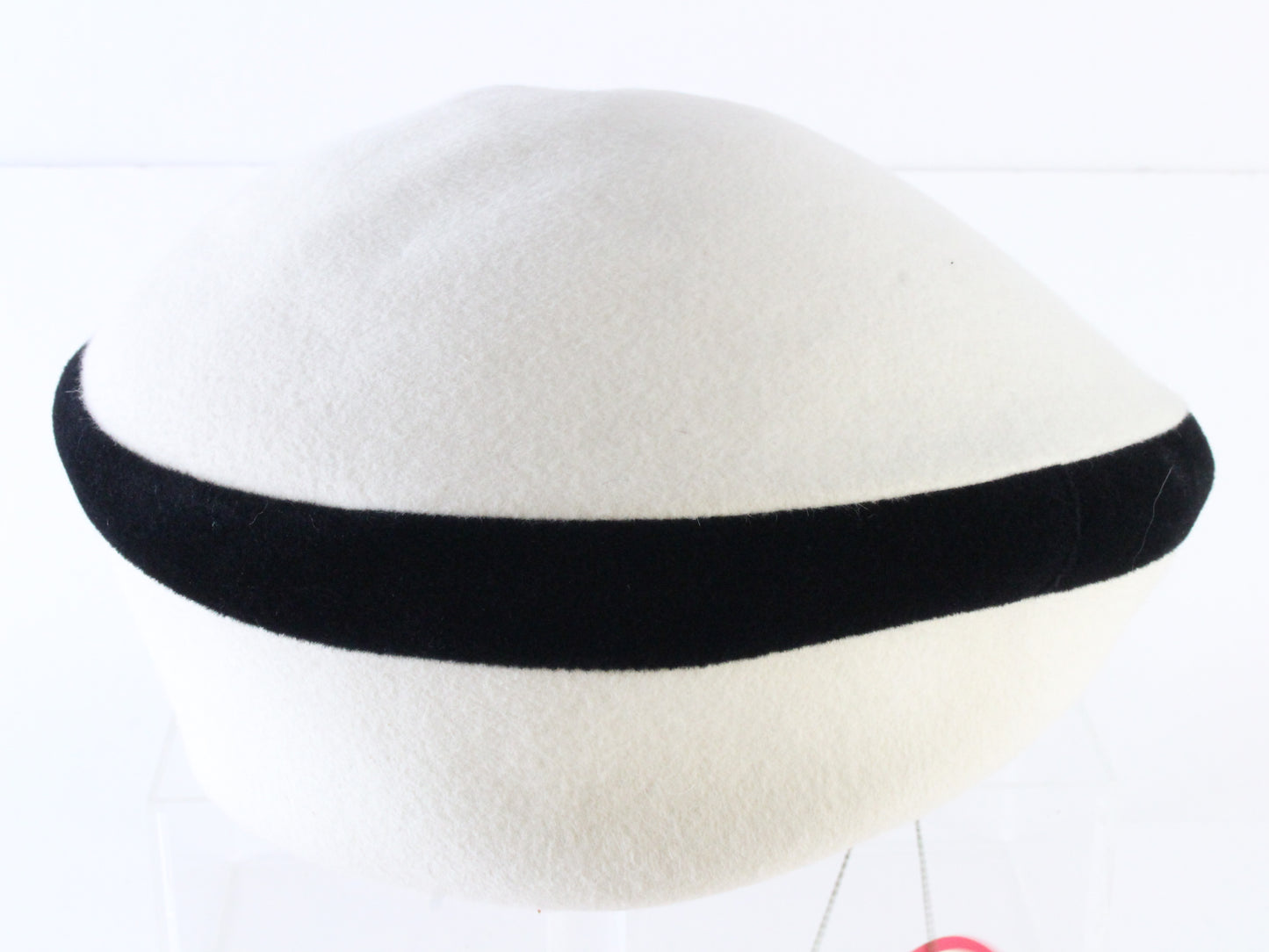 Frank Olive New York Ladies White and Black Felt Boutique Hat 7 56cm