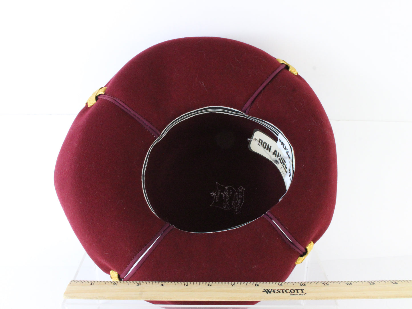 Don Anderson Ladies Elegant Wine Red Wool Felt Hat W/ Gold Details 6 7/8 55cm