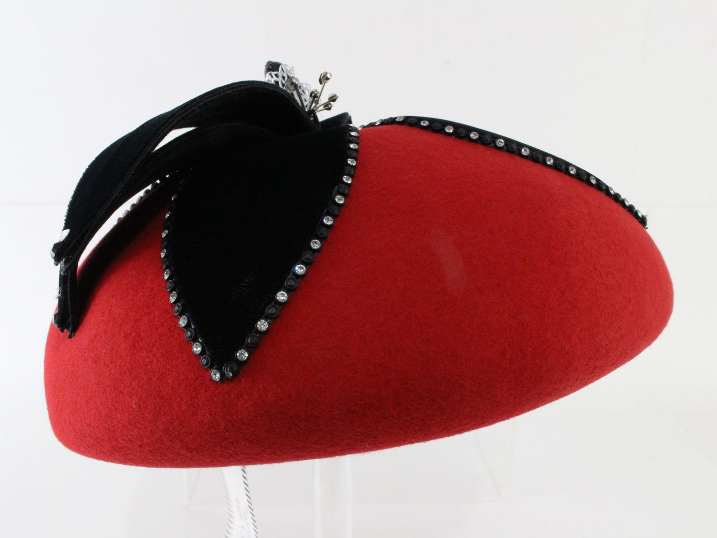 Tim Crawford Red & Black Ladies Boutique Couture Hat Felt 7 1/8 57cm