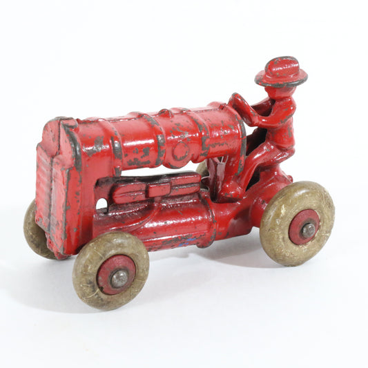 Vintage Cast Iron Red Fordson Tractor w/ Driver Arcade 3.5��� Balloon Wheels