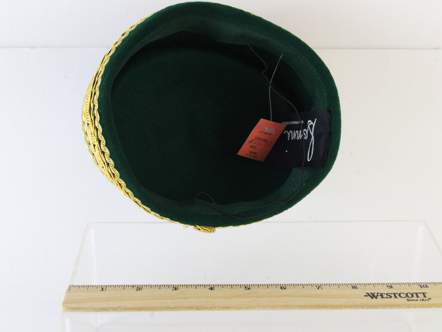 Sonni of California Ladies Boutique Green Felt Hat W/ Gold Cord 6 7/8 55cm